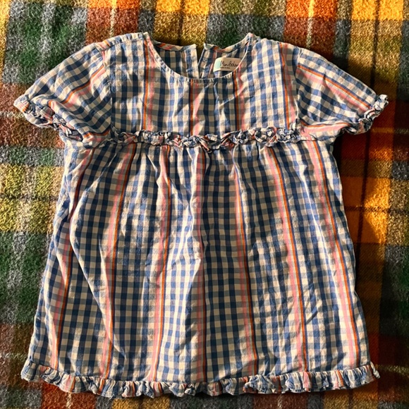 MINI BODEN girls cotton ruffle top pink cherry rainbow gingham (11-12 yrs old) - Picture 5 of 5